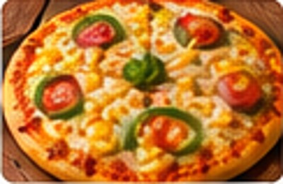 Vegetable pizza with capsicum, sweet corn, tomato, onion and mozzarella