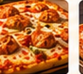 Rectangular chicken pizza with spicy chicken bites