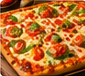 Rectangular vegetable pizza with fresh vegetables and mozzarella